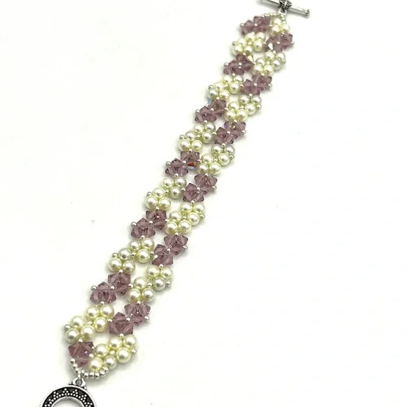 Hand Crafted Pearl and Lavender Crystal Bracelet - Picture 5 of 8